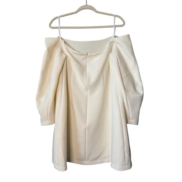 BCBGMAXAZRIA Off Shoulder Puff Sleeve Mini Dress Cream Ivory Size L - Picture 7 of 8